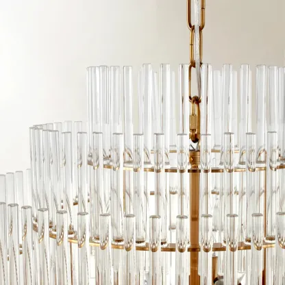 Modern Clear Glass Chandelier with Gold Finish Image - 5