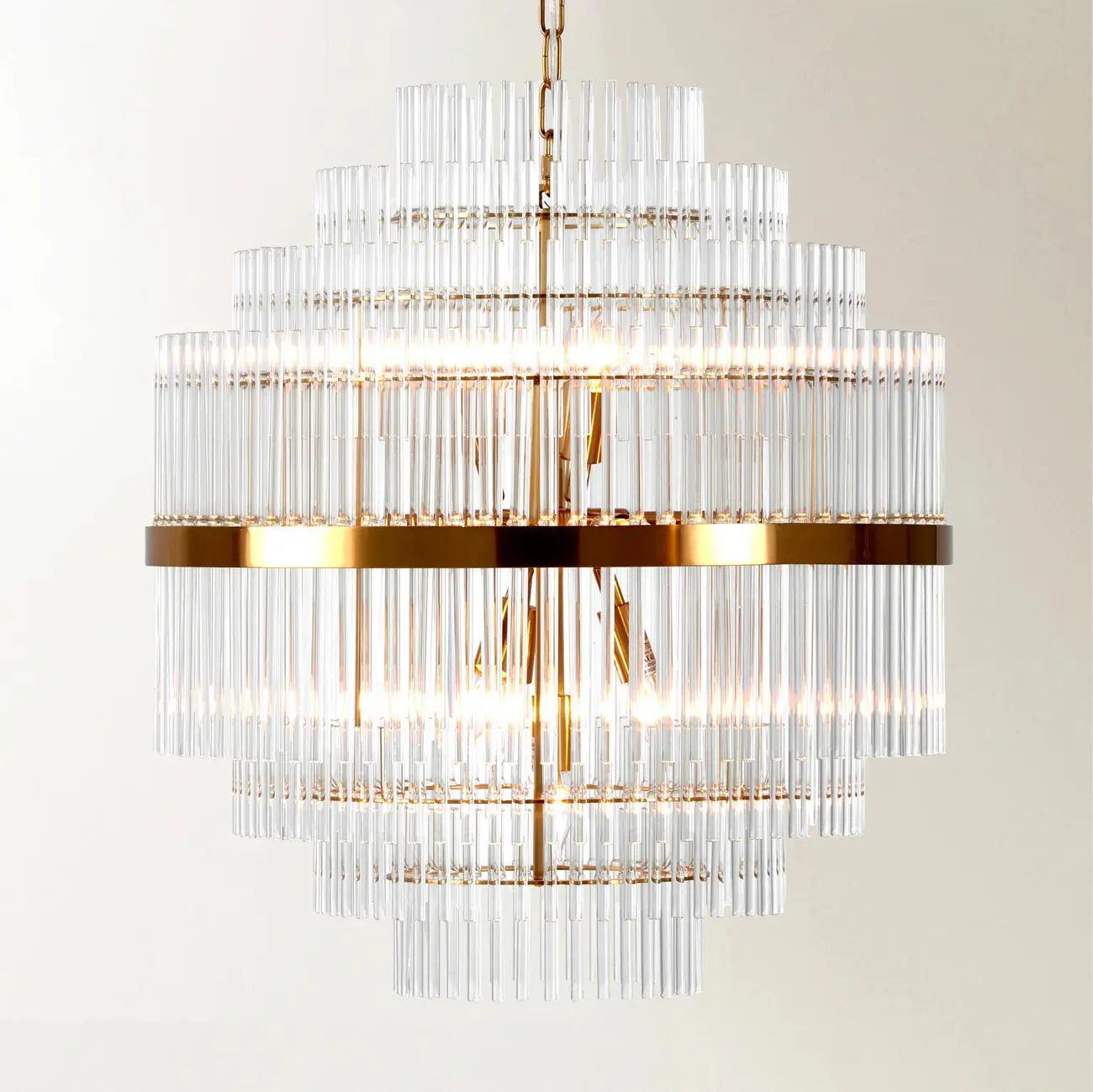 Modern Clear Glass Chandelier with Gold Finish Image - 1 | homeyfad