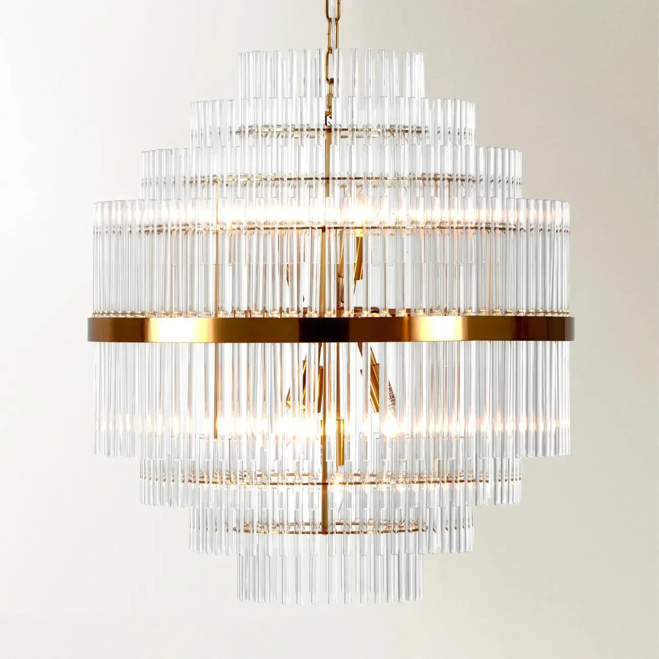 Modern Clear Glass Chandelier with Gold Finish Image - 1