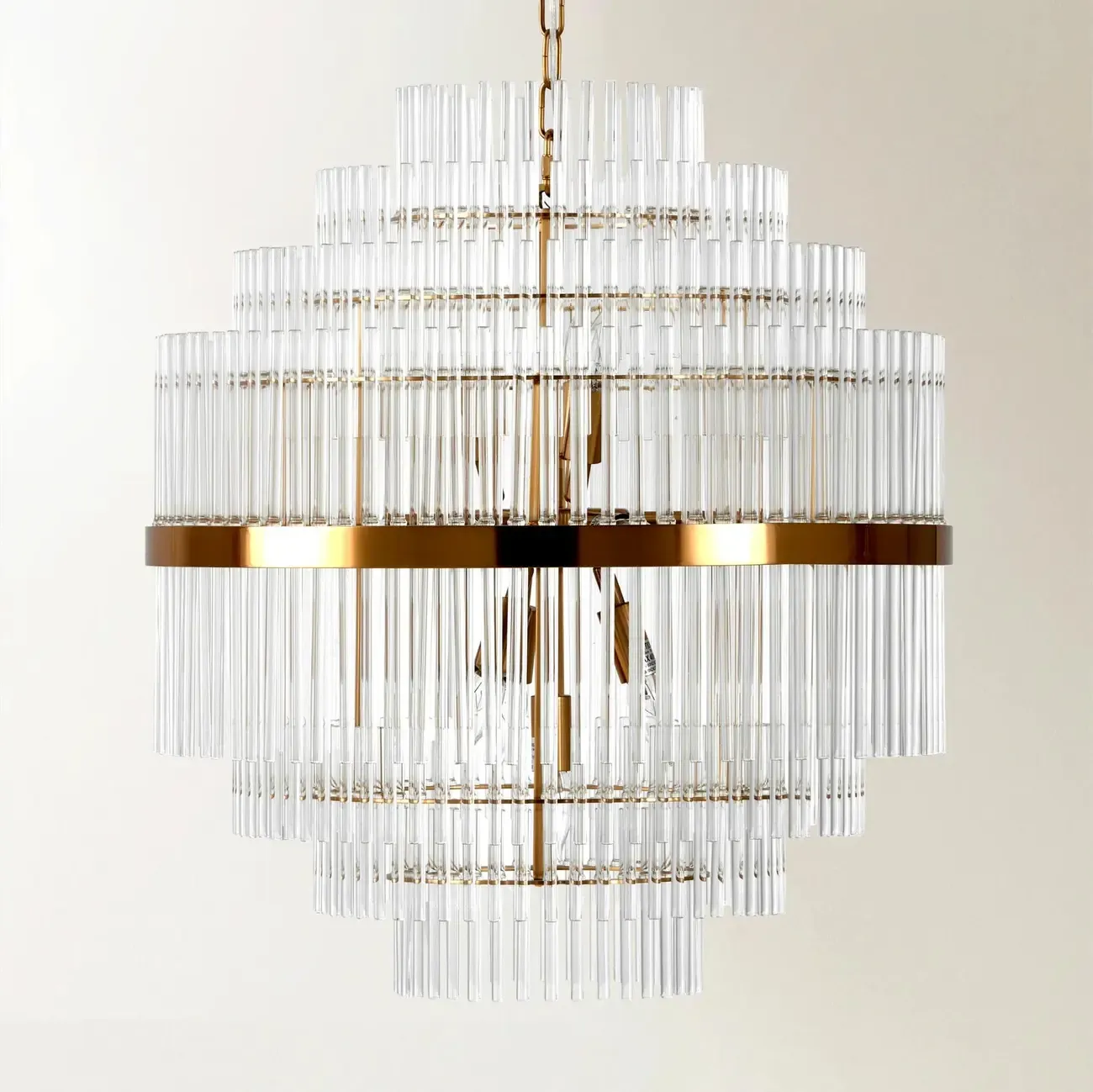 Modern Clear Glass Chandelier with Gold Finish Image - 3
