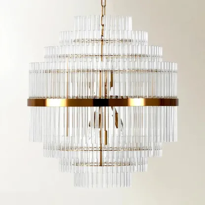 Modern Clear Glass Chandelier with Gold Finish Image - 3