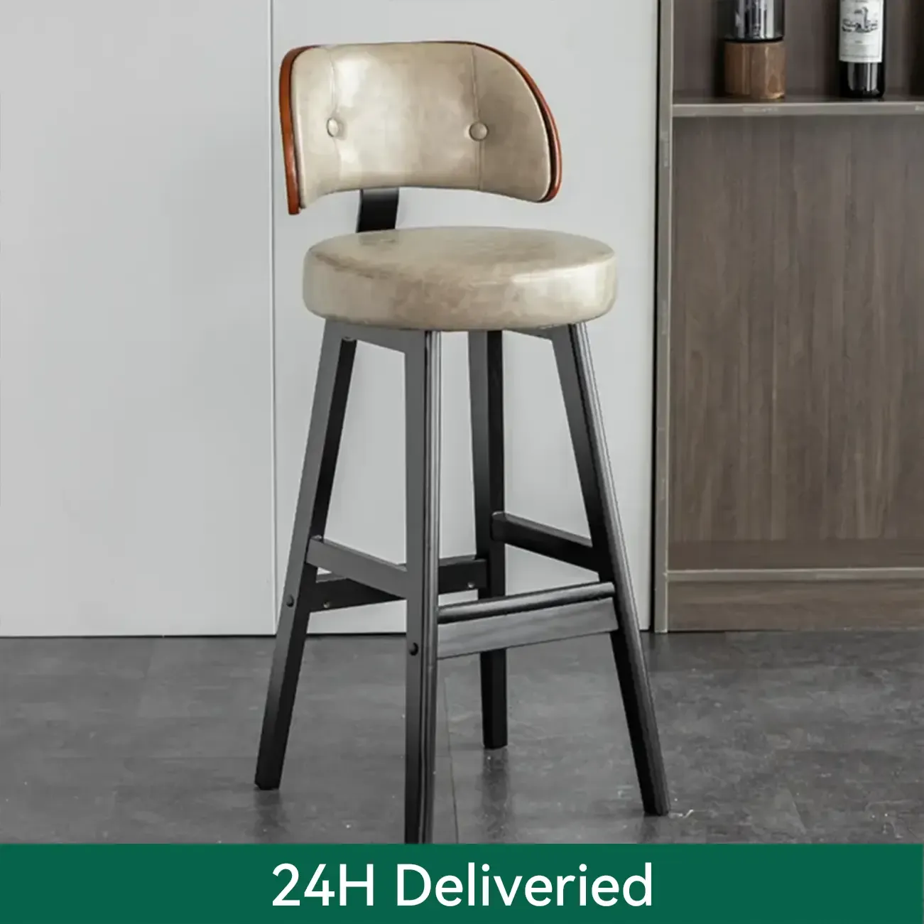 Modern Wood Upholstered Bar Stools with Back