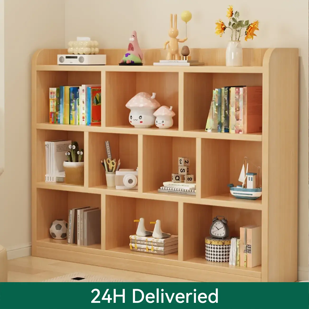 Natural Finish Durable Wooden 10-Cube Open Bookcase | homeyfad