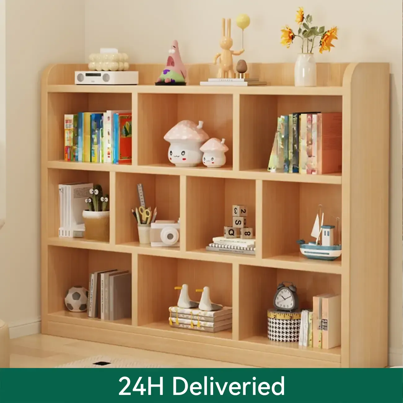 Natural Finish Durable Wooden 10-Cube Open Bookcase