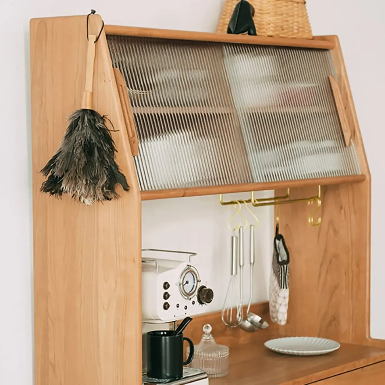 Mid-Century Natural 4-Drawer Wood Hutch Top Sideboard Image - 3