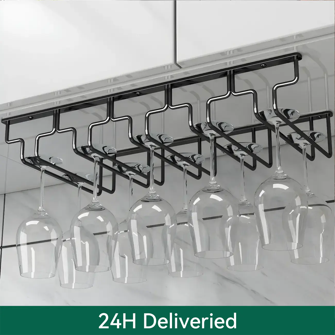 Contemporary Metal Hanging Wine Glass Rack Black | homeyfad