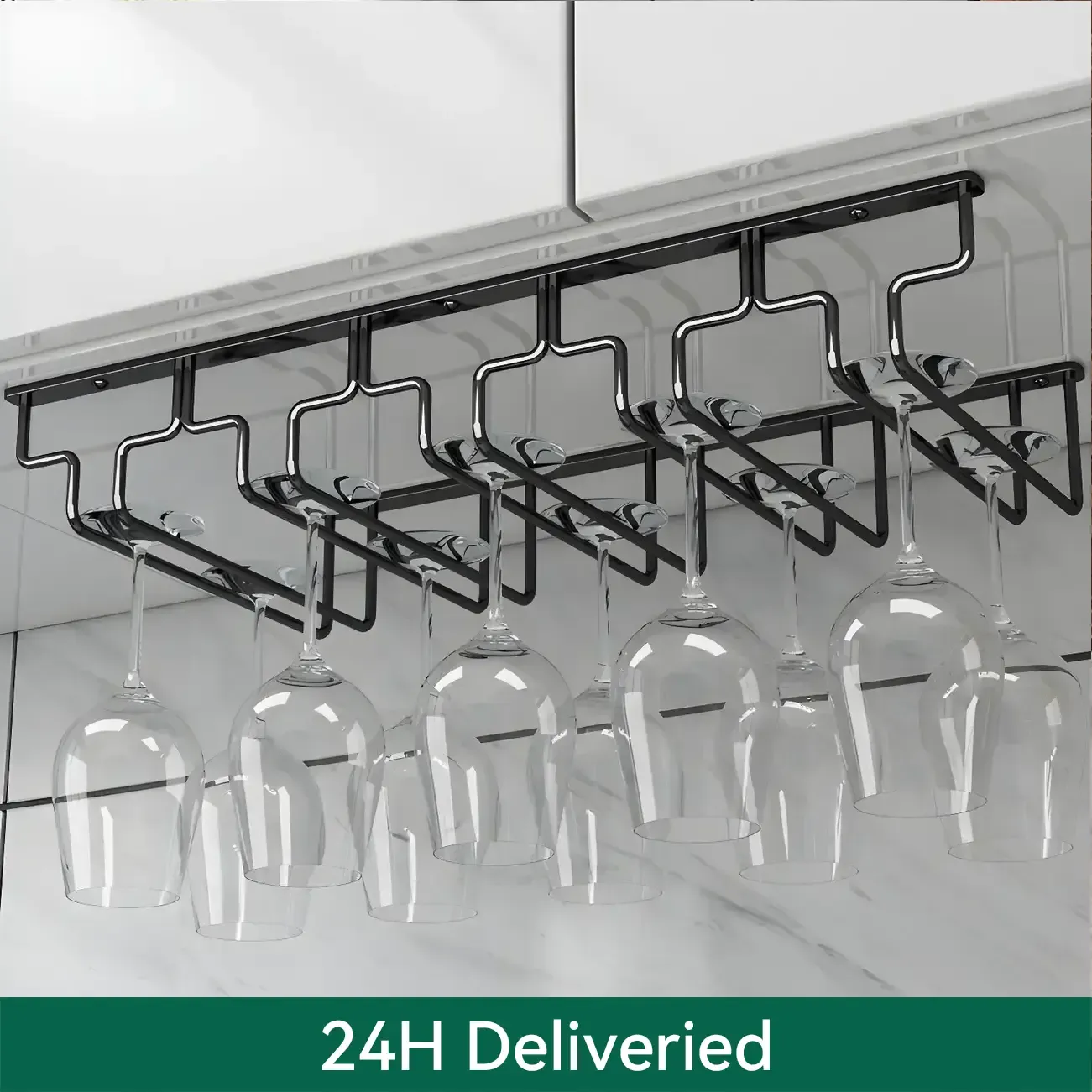 Contemporary Metal Hanging Wine Glass Rack Black