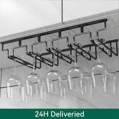 Contemporary Metal Hanging Wine Glass Rack Black