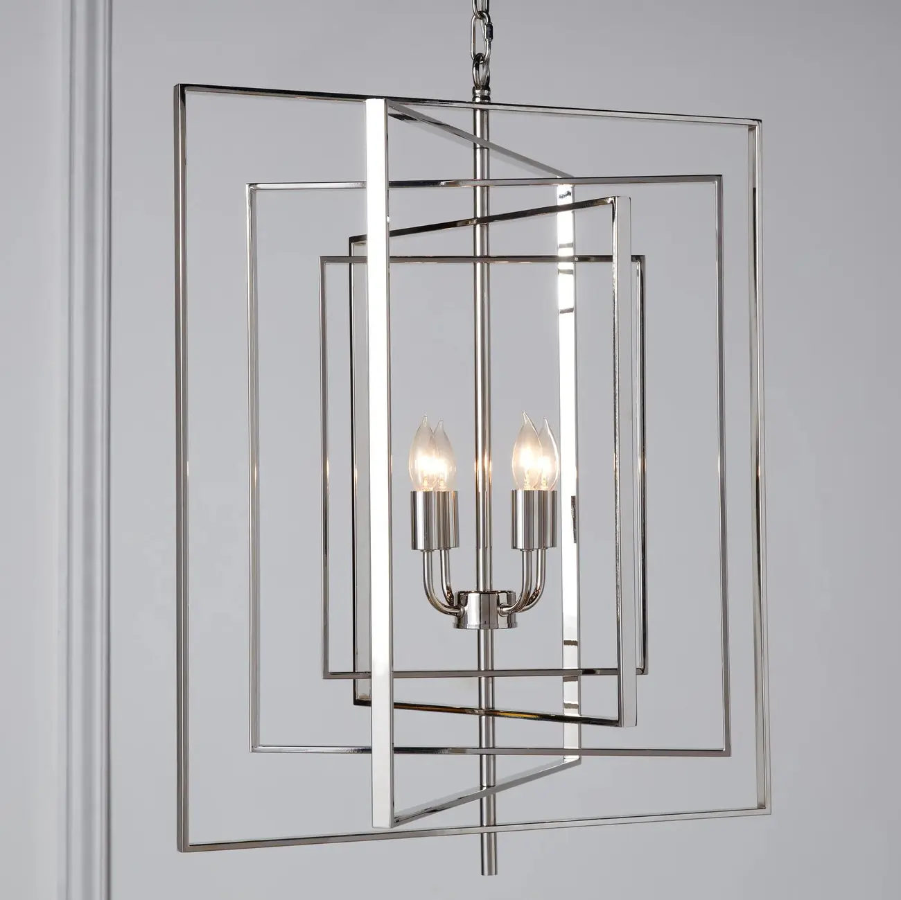Modern Silver Rectangular Metal Cage Chandelier Image - 1 | homeyfad