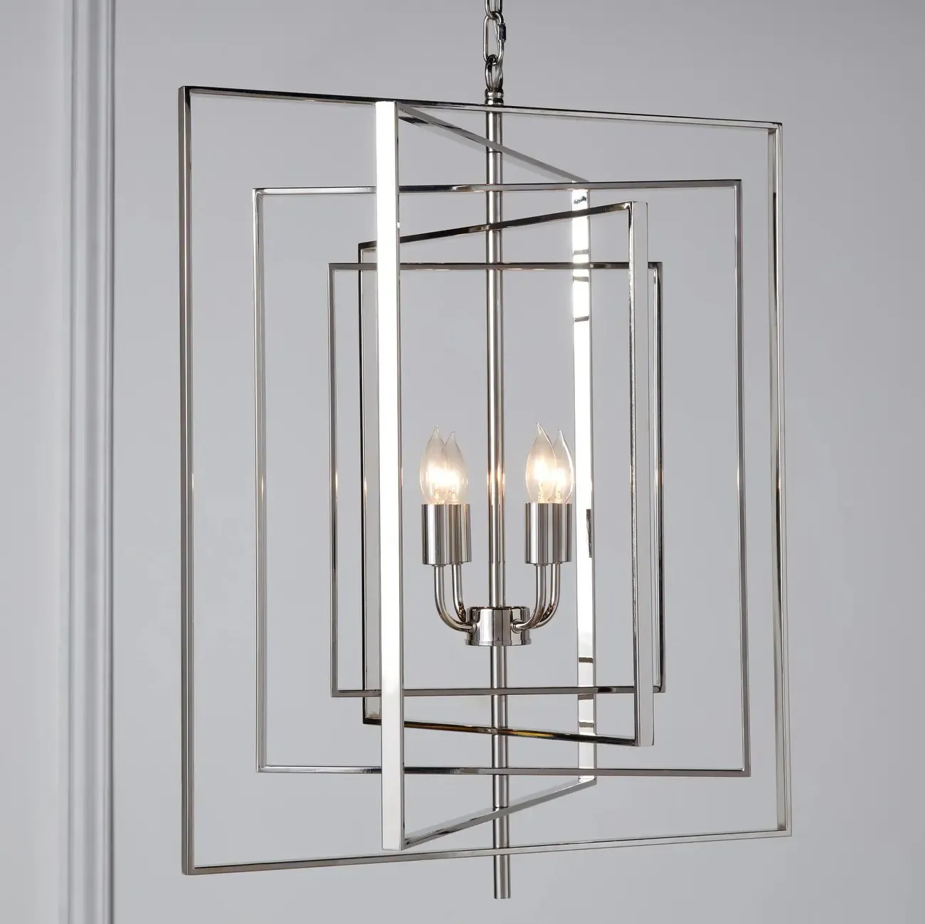 Modern Silver Rectangular Metal Cage Chandelier Image - 1