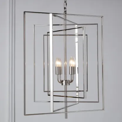 Modern Silver Rectangular Metal Cage Chandelier Image - 1