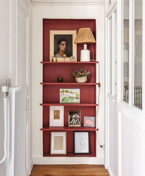 Hallway with Built-in Bookshelves