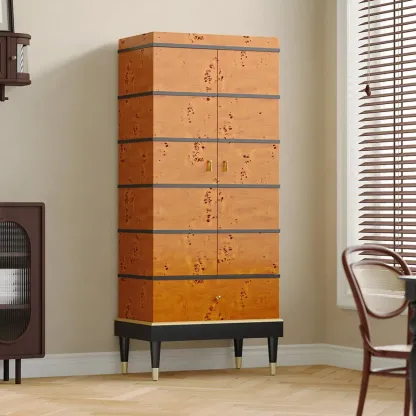 Rustic Burlwood Cabinet with Storage Drawers Shelves Image - 4