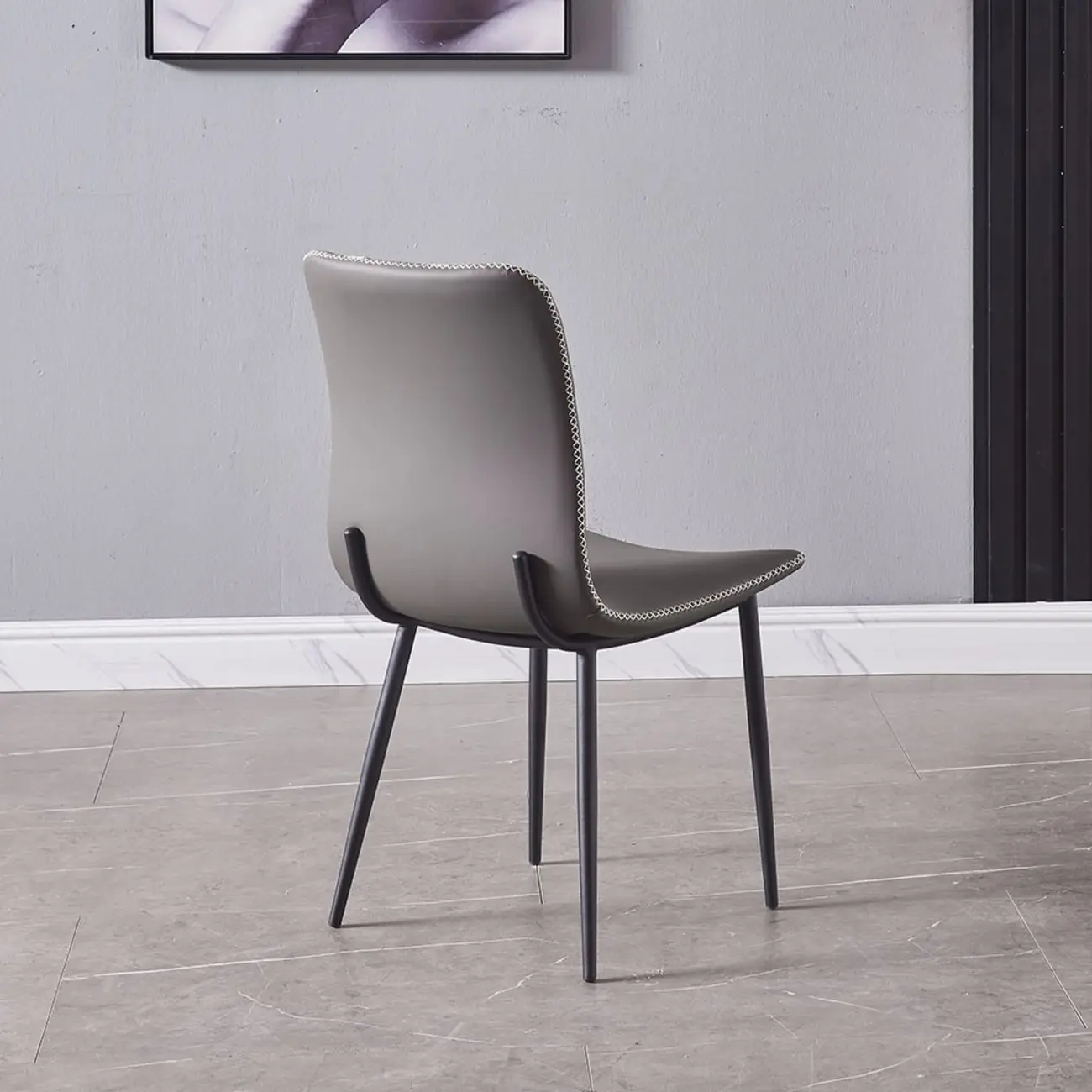 Modern Gray PU Leather Armless Dining Chairs Set of 2  Image - 4 | homeyfad
