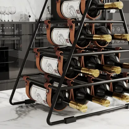 Industrial Black Metal Countertop Triangle 10 Bottles Wine Rack Holder Image - 4