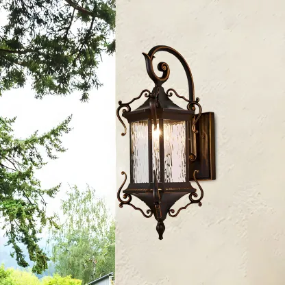 Water Glass Coffee Wall Light Lantern Single Bulb Rural Wall Sconce Lamp with Metal Scrolled Arm Image - 2