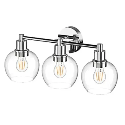 3-Light Vintage Brass Globe Vanity Light Fixture for Bathroom Image - 4