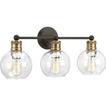 3-Light Vintage Brass Globe Vanity Light Fixture for Bathroom Image - 5