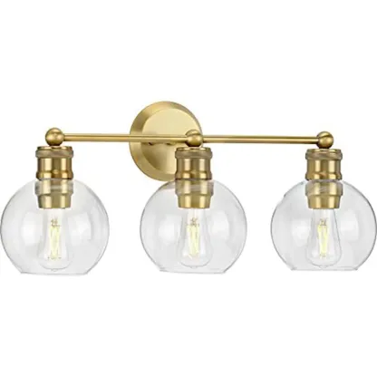 3-Light Vintage Brass Globe Vanity Light Fixture for Bathroom Image - 6