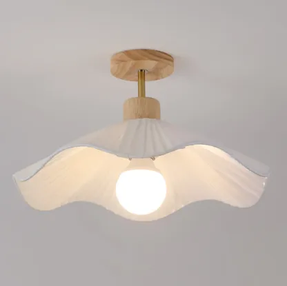 Modern Minimalistic Flush Ceiling Light with Fabric Shade Image - 12