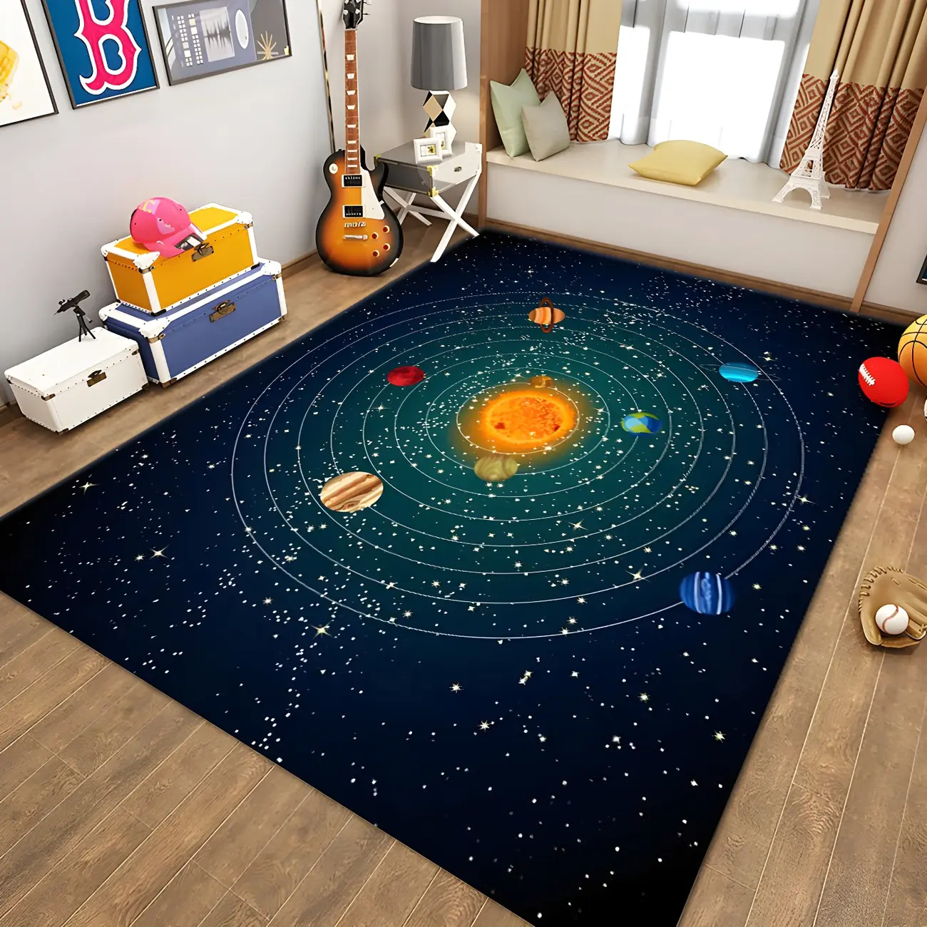Astronomy & Space Pattern Rectangle Area Rug for Kids Room Image - 1 | homeyfad