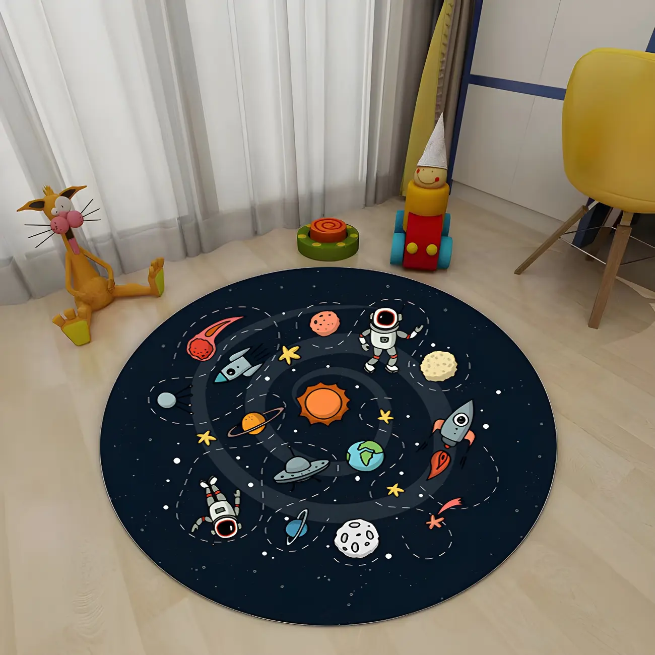 Kids Polyester Space Pattern Round Area Rug Image - 1 | homeyfad