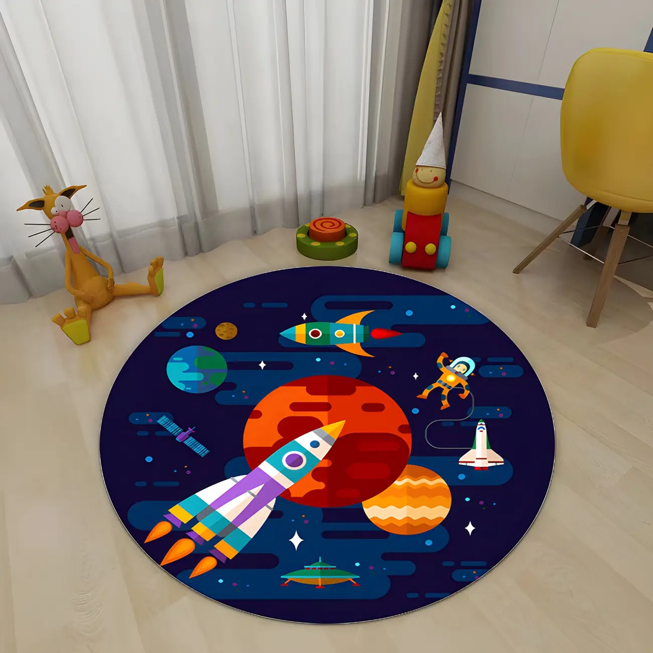 Kids Polyester Space Pattern Round Area Rug Image - 2 | homeyfad