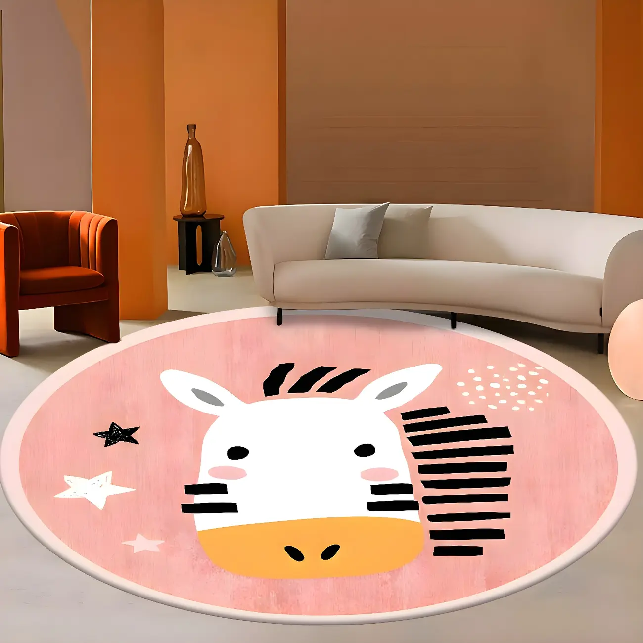 Kids Animal Polyester Round Area Rug for Bedroom Image - 1 | homeyfad