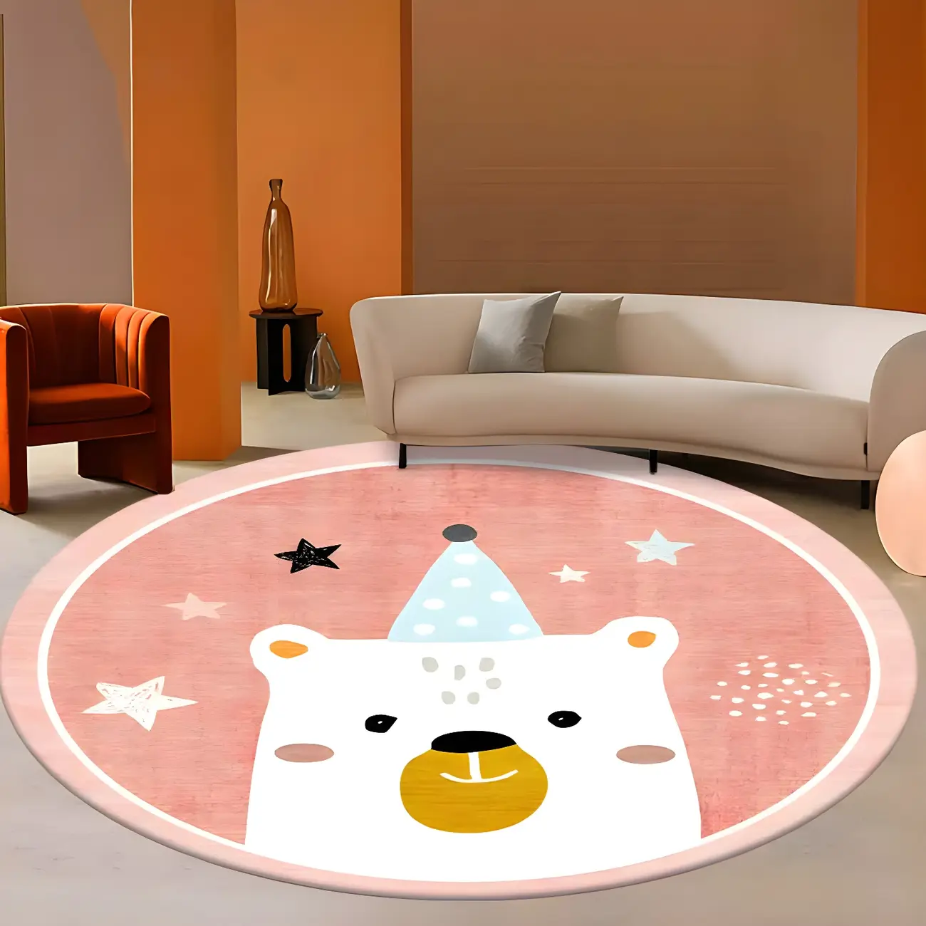 Kids Animal Polyester Round Area Rug for Bedroom Image - 2 | homeyfad
