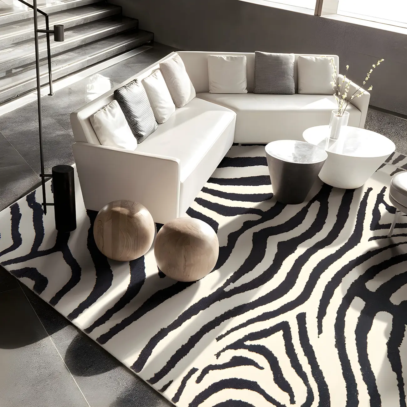 Black Zebra Stripe Polyester Casual Non-Slip Backing Rug Image - 1 | homeyfad
