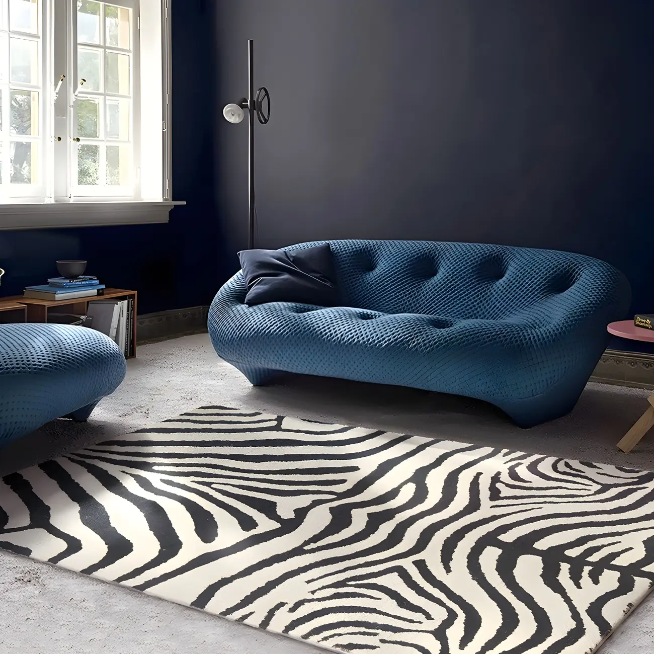 Black Zebra Stripe Polyester Casual Non-Slip Backing Rug Image - 2 | homeyfad