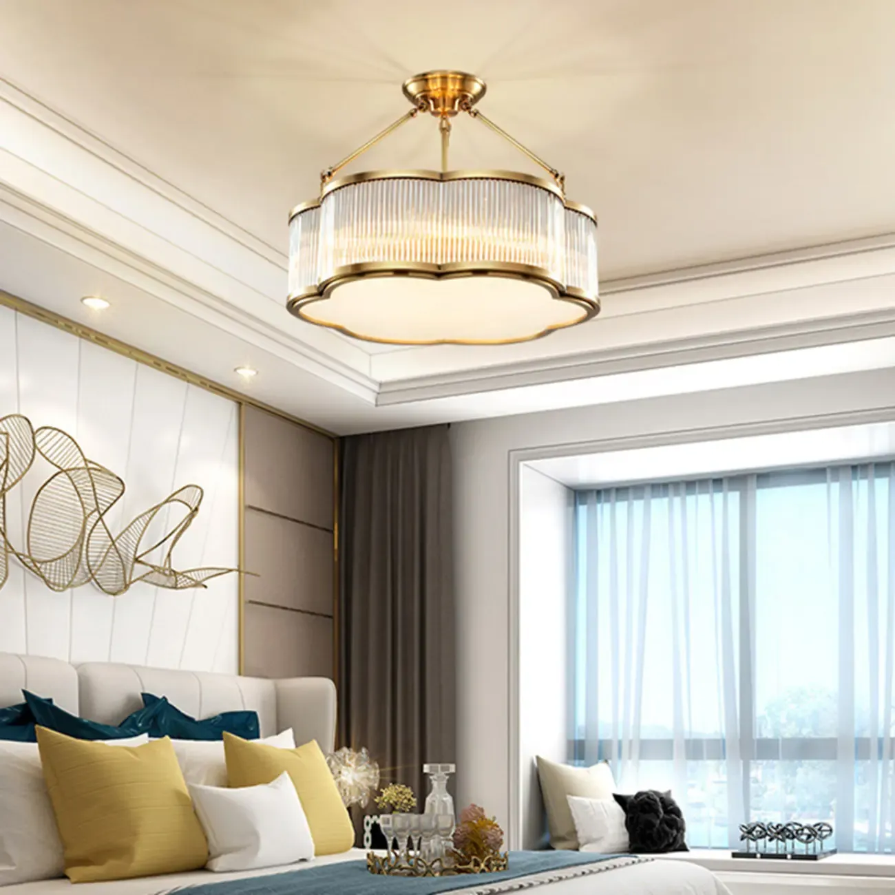 Modern Gold Semi Flush Ceiling Light for Living Room Image - 1