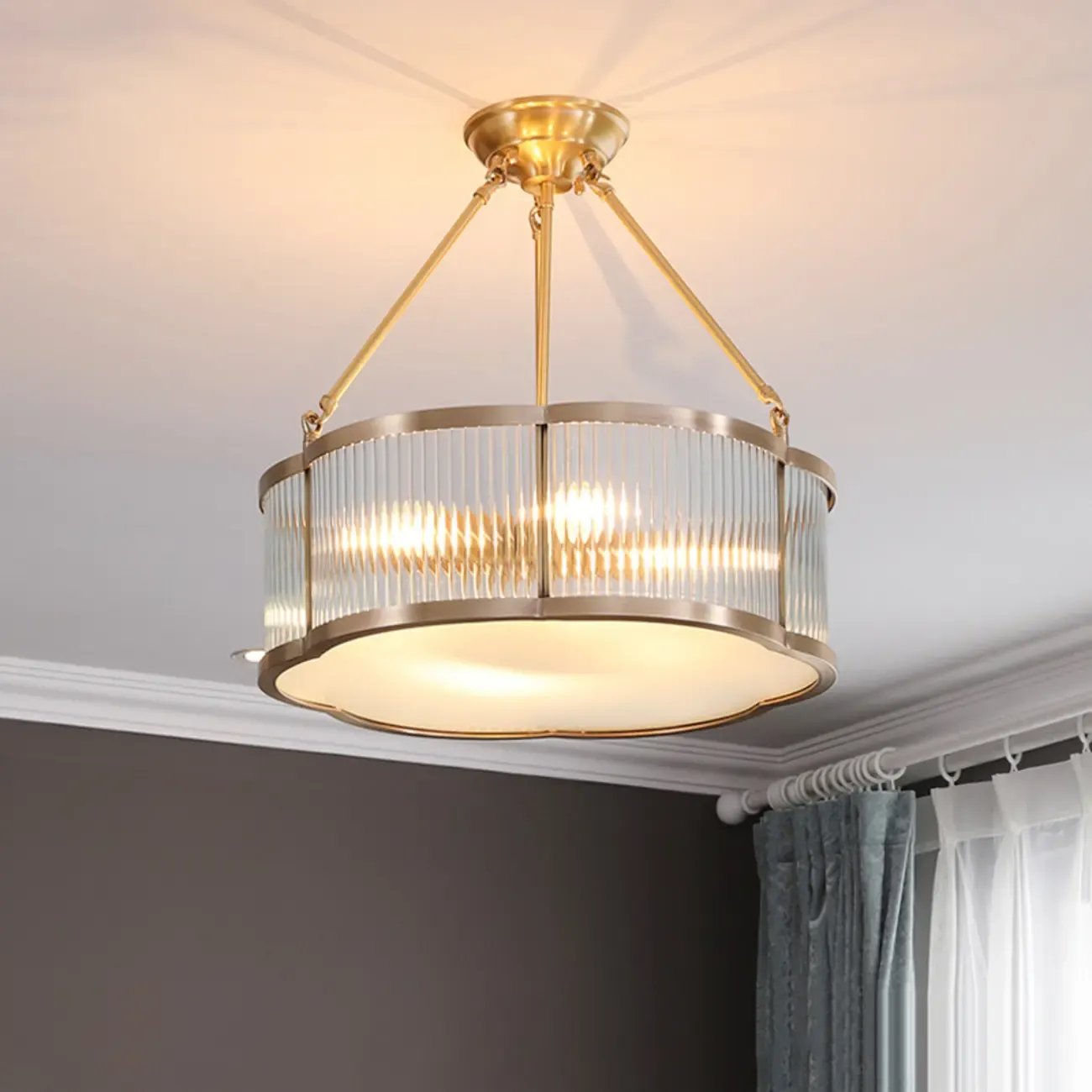 Modern Gold Semi Flush Ceiling Light for Living Room Image - 2