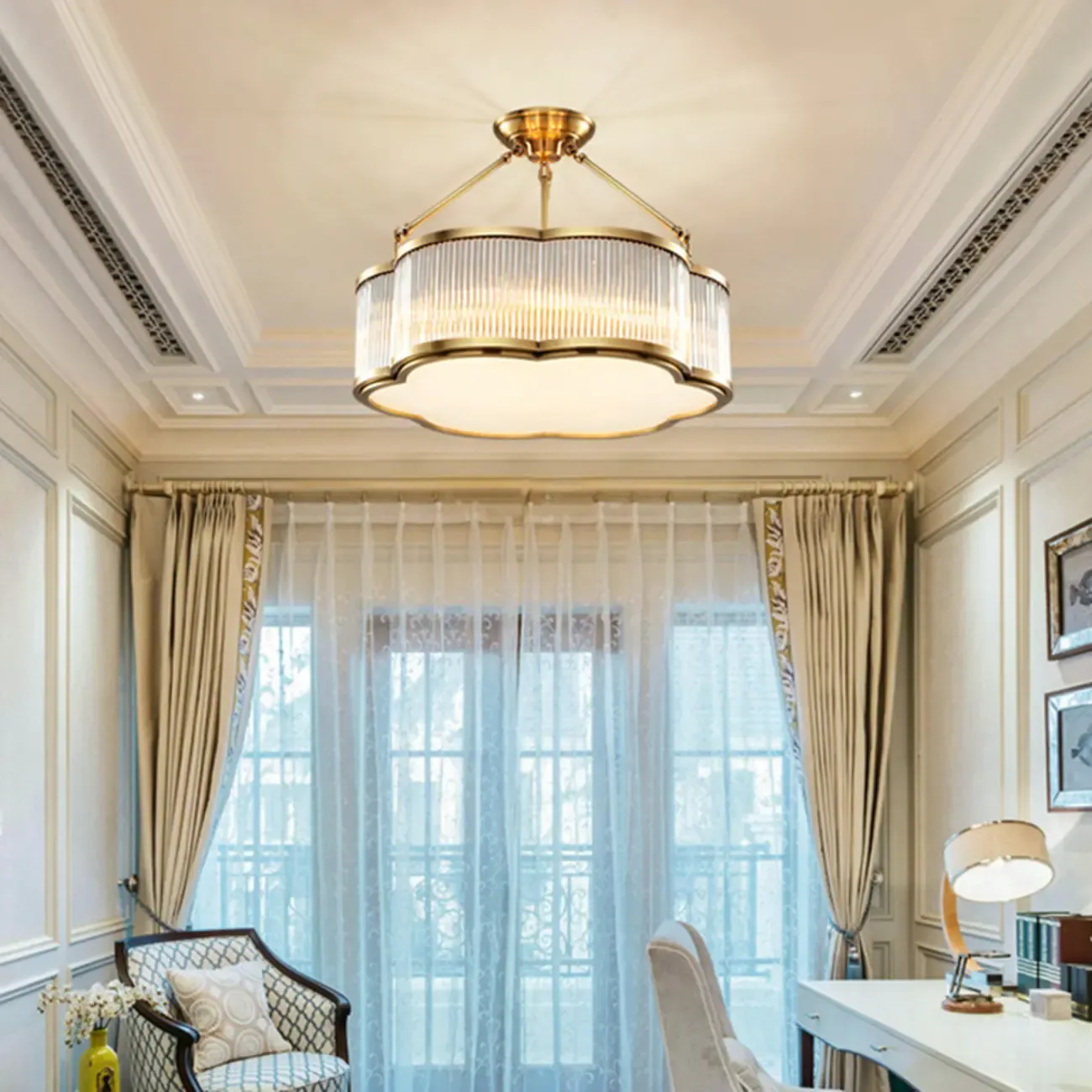 Modern Gold Semi Flush Ceiling Light for Living Room Image - 5