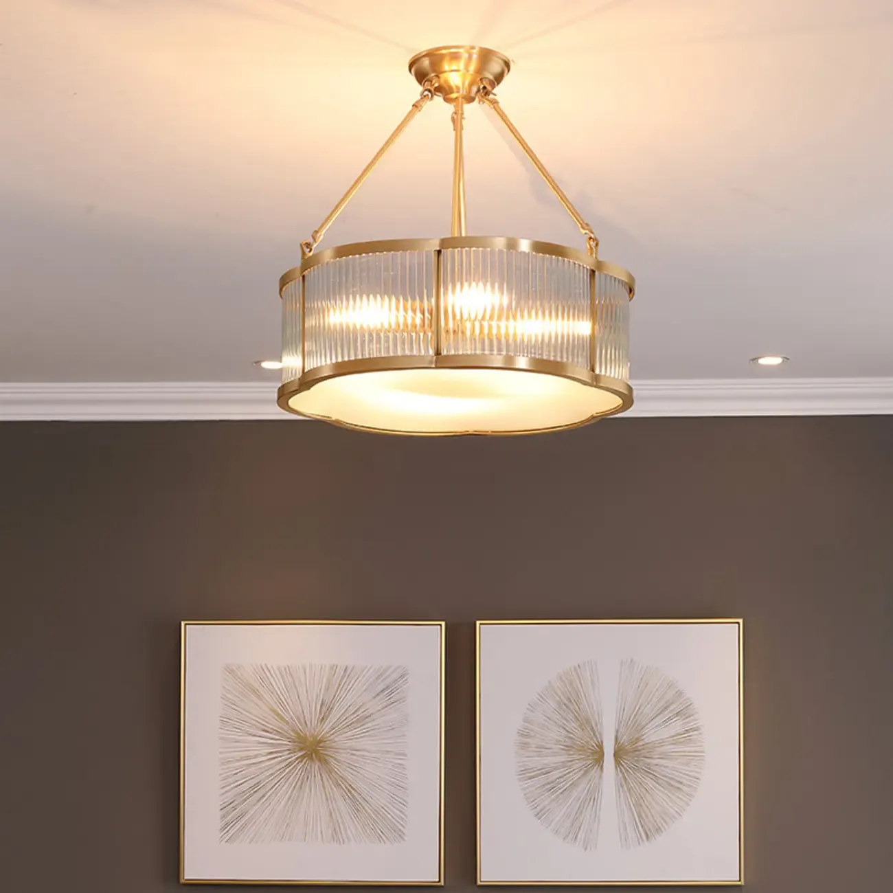 Modern Gold Semi Flush Ceiling Light for Living Room Image - 8