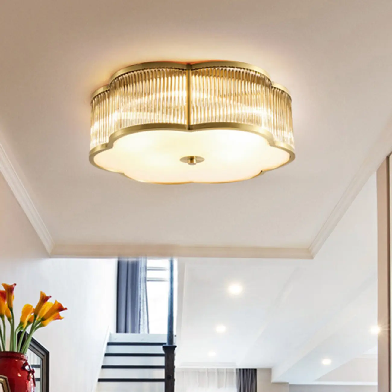 Modern Gold Semi Flush Ceiling Light for Living Room Image - 14 | homeyfad