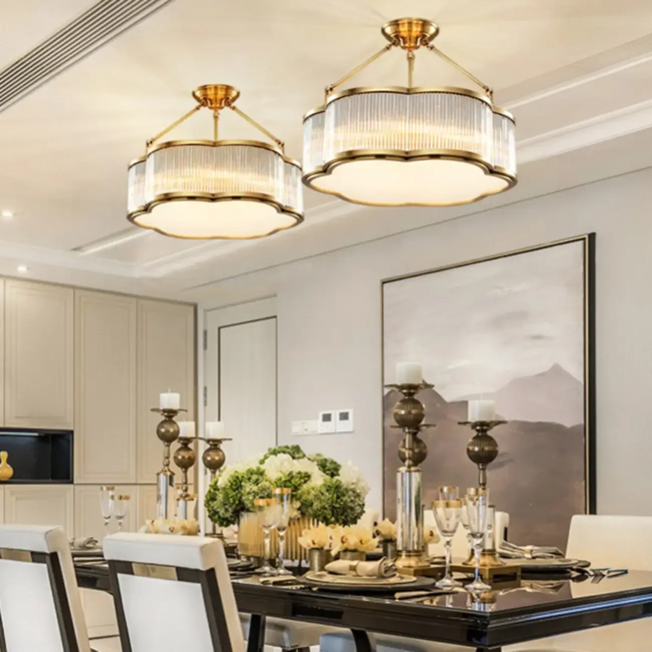 Modern Gold Semi Flush Ceiling Light for Living Room Image - 15