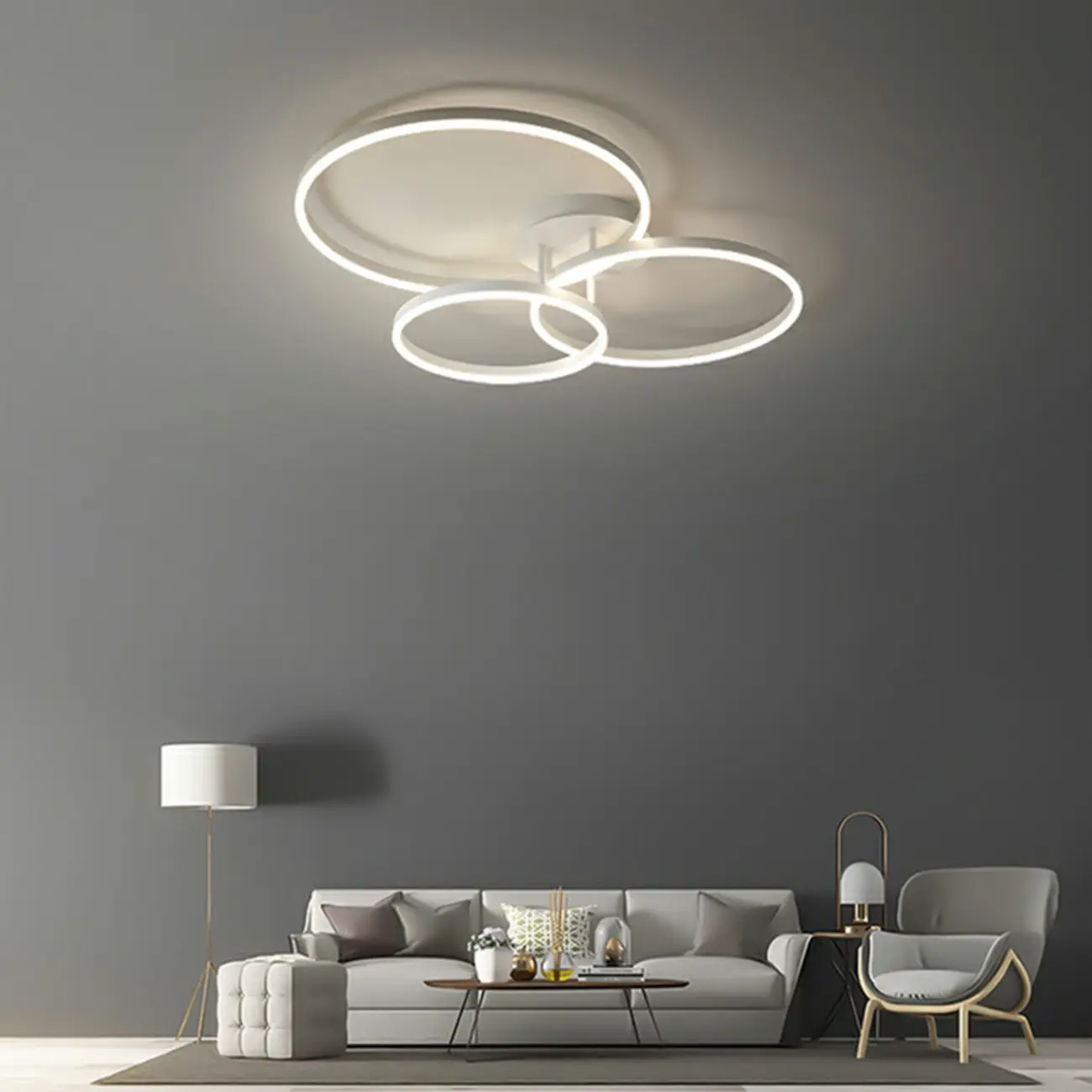 Dimmable Circular LED Semi Flush Ceiling Light for Living Room Image - 2 | homeyfad