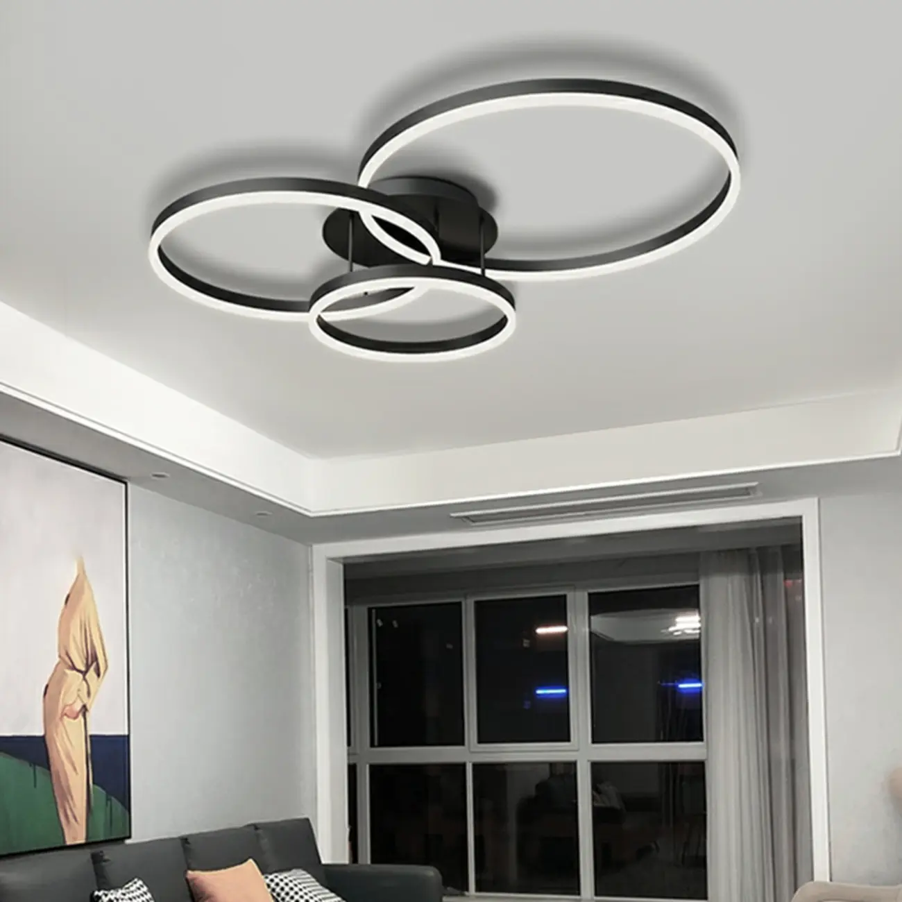 Dimmable Circular LED Semi Flush Ceiling Light for Living Room Image - 4 | homeyfad