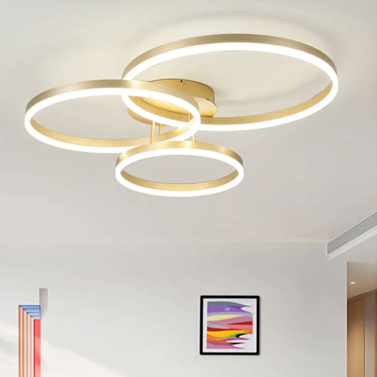 Dimmable Circular LED Semi Flush Ceiling Light for Living Room Image - 30 | homeyfad