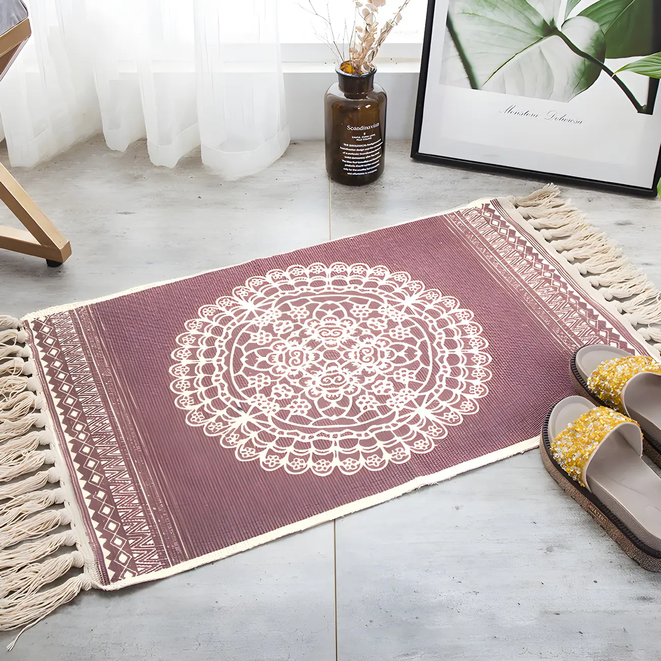 Stylish Bohemian Tropical Cotton Rectangle Fringe Area Rug Image - 2 | homeyfad