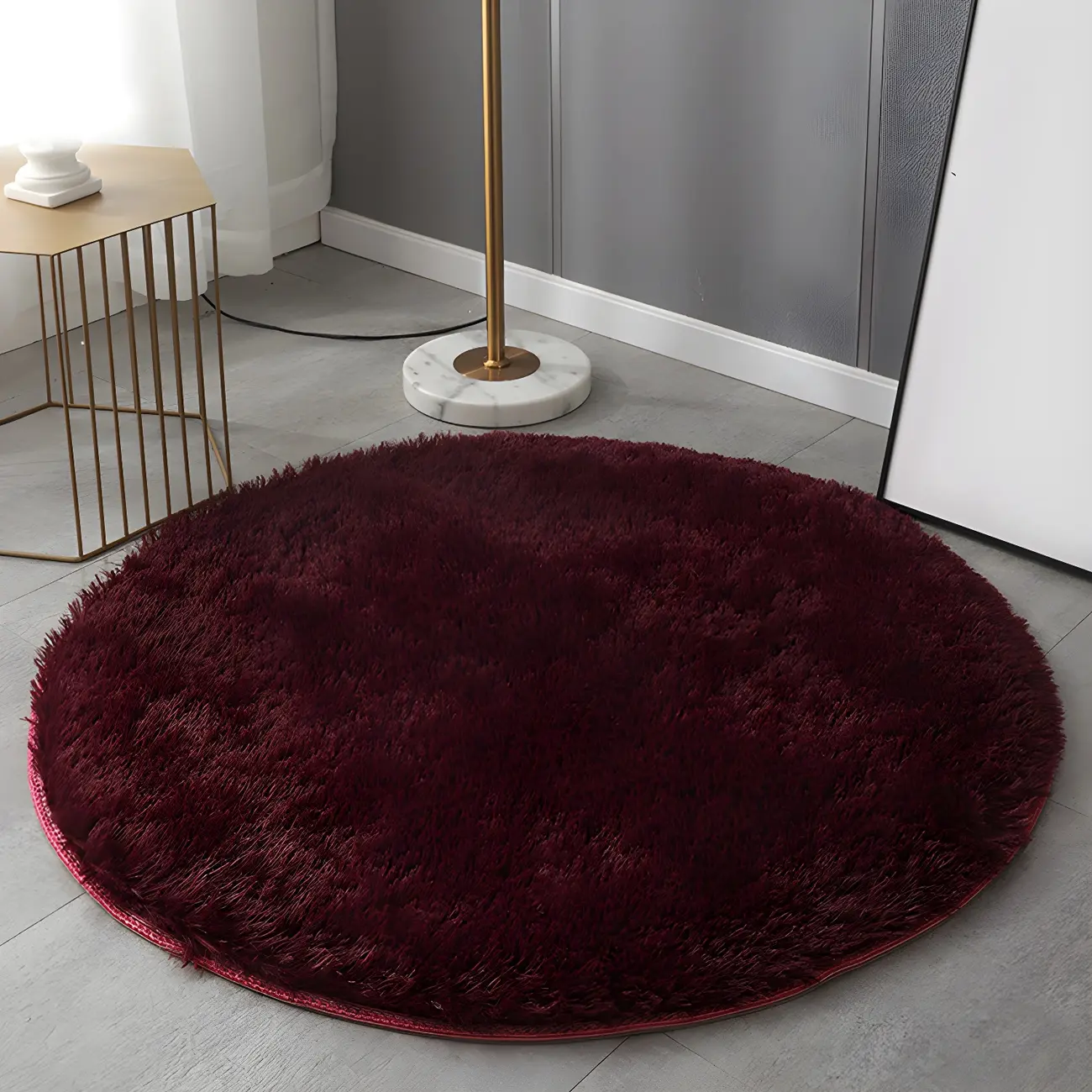 Minimalism Faux Fur Solid Color Round Area Rug Image - 2 | homeyfad
