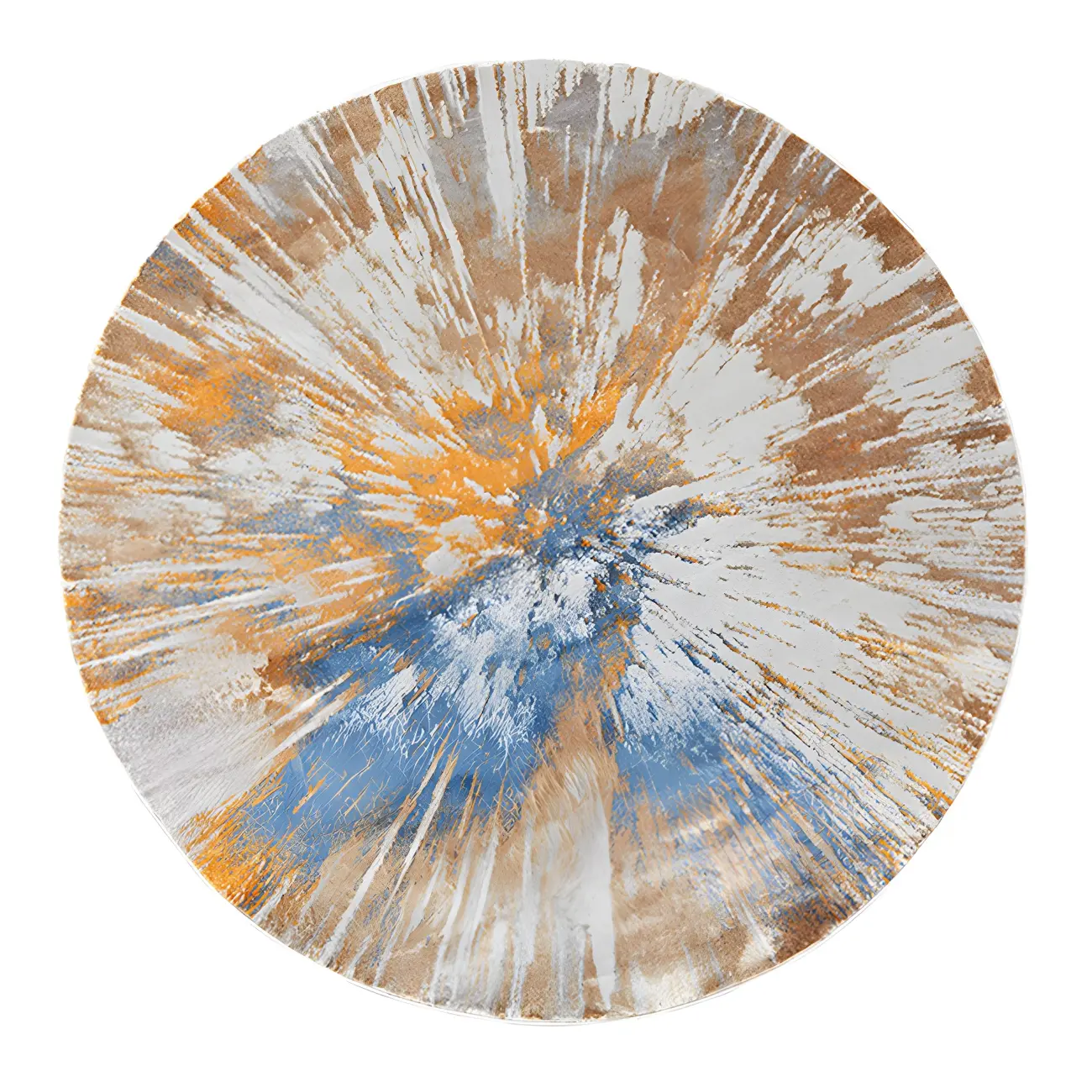 Industrial Polyester Round Area Rug with Ikat Pattern Image - 2 | homeyfad