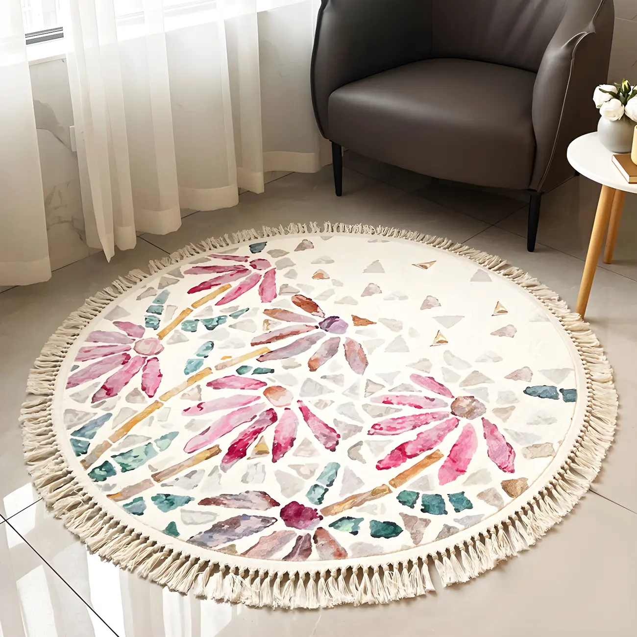 Modern Polyester Floral Area Rug for Adults' Room Image - 2 | homeyfad