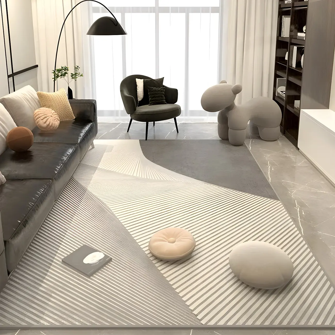 Contemporary Polyster Banded Rectangle Stain Resistant Area Rug Image - 1 | homeyfad
