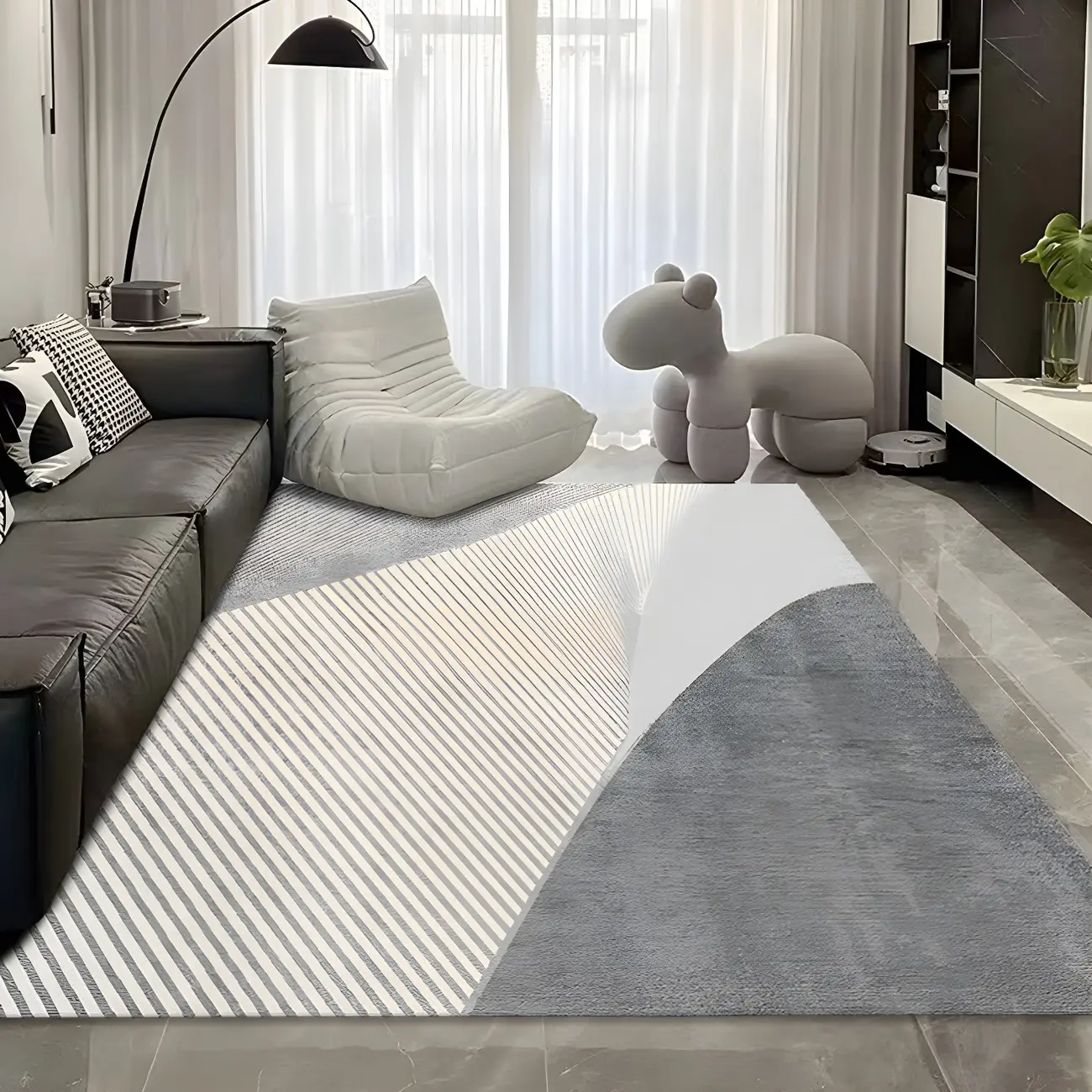 Contemporary Polyster Banded Rectangle Stain Resistant Area Rug Image - 2 | homeyfad