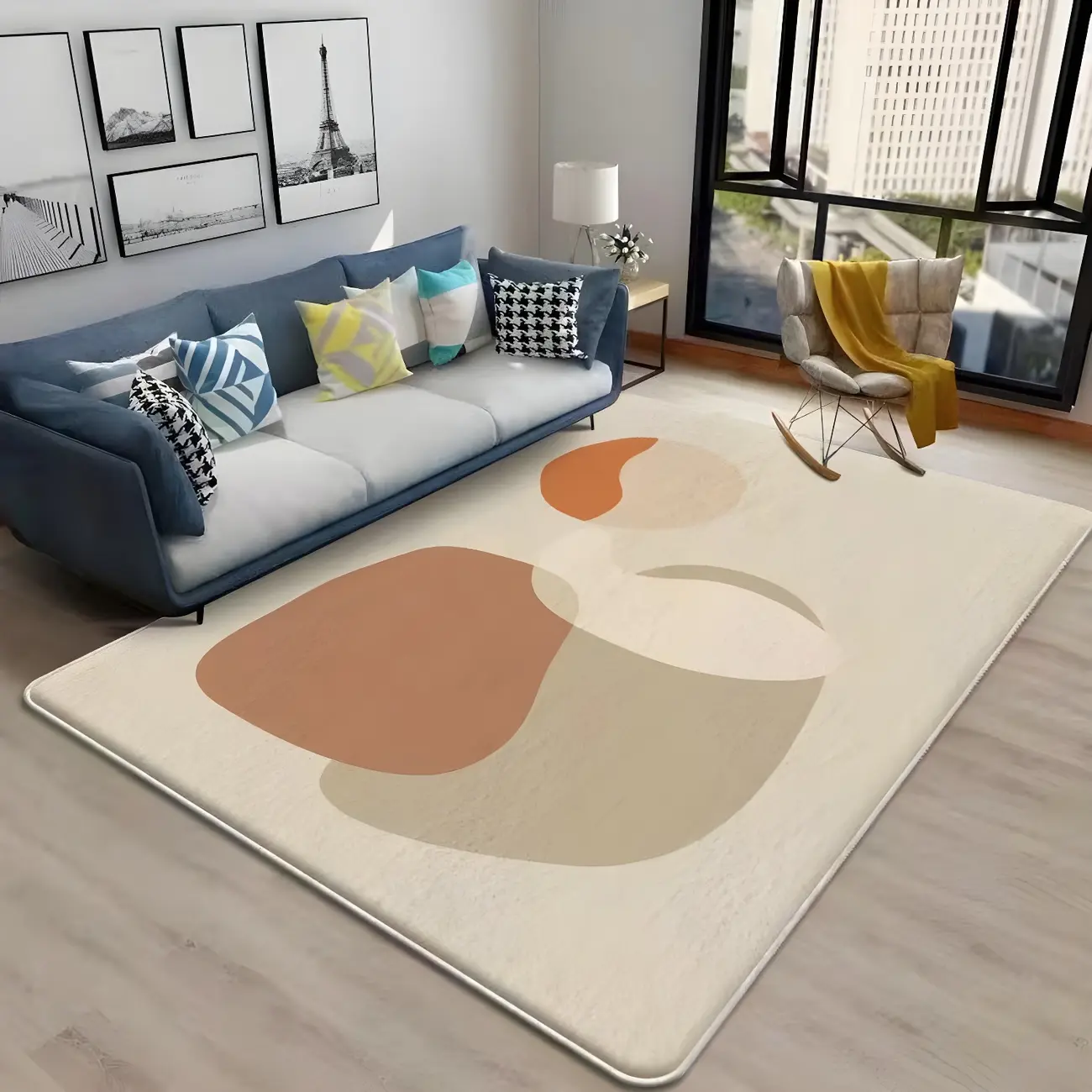 Modern Imitation Wool Color Block Rectangle Indoor Use Area Rug Image - 1 | homeyfad