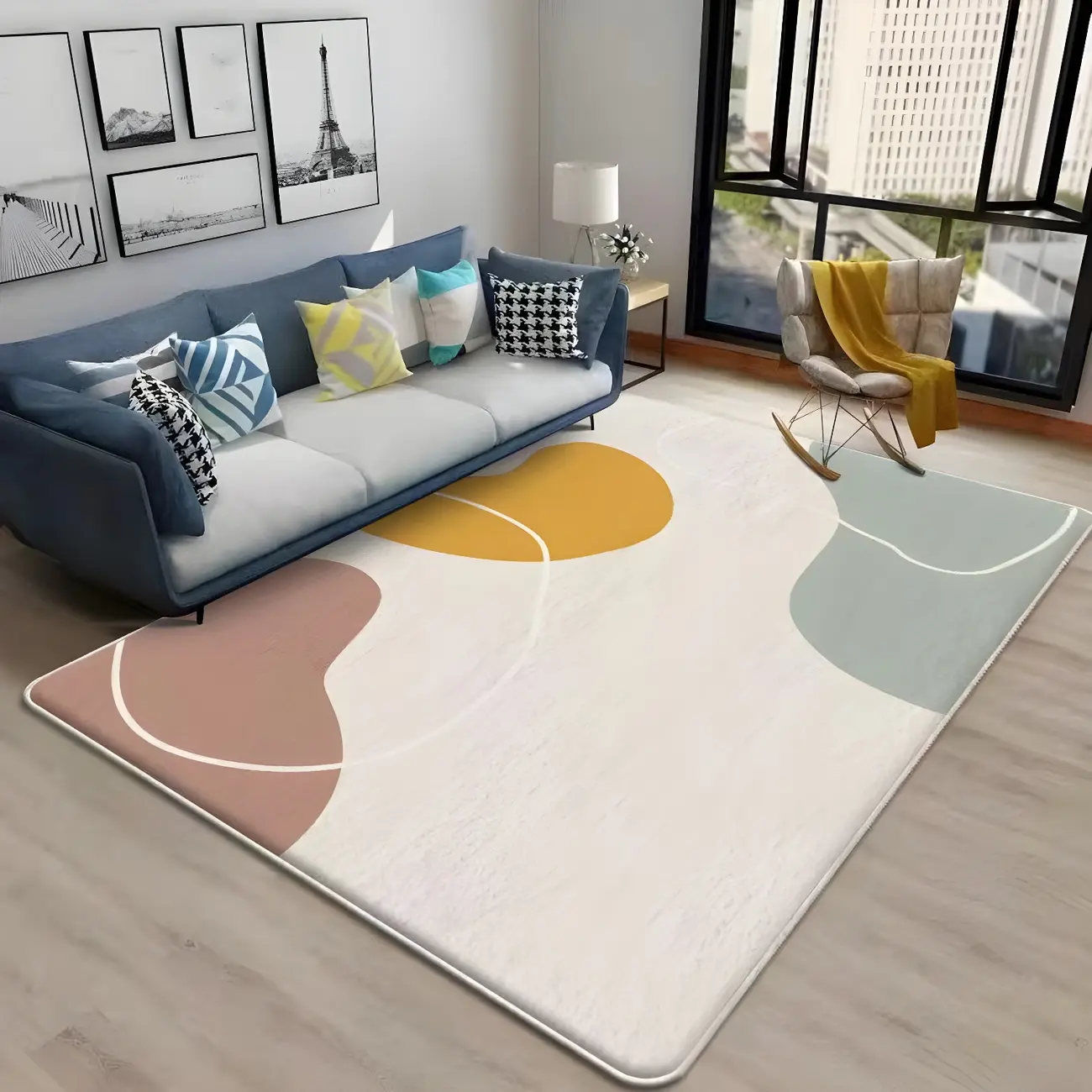 Modern Imitation Wool Color Block Rectangle Indoor Use Area Rug Image - 2 | homeyfad