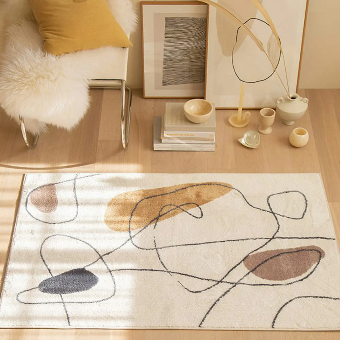 Indoor Use Thick Modern Abstract Polyester Anti-Slip Area Rug Image - 1 | homeyfad