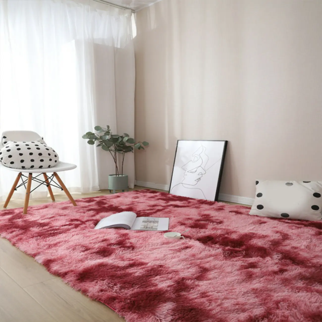 Modern Cotton Blends Shag Solid Color Rectangle Area Rug Image - 1 | homeyfad